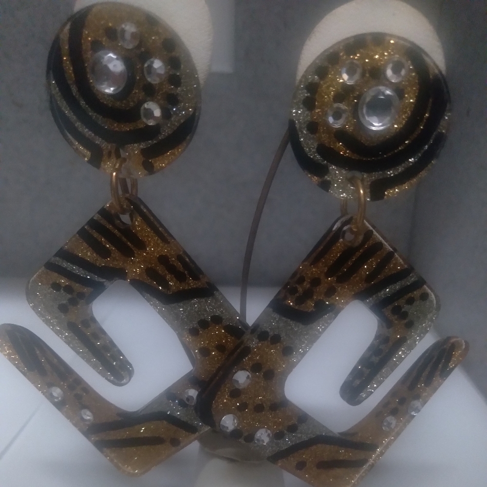 Vintage big silver gold rhinestone clip earrings